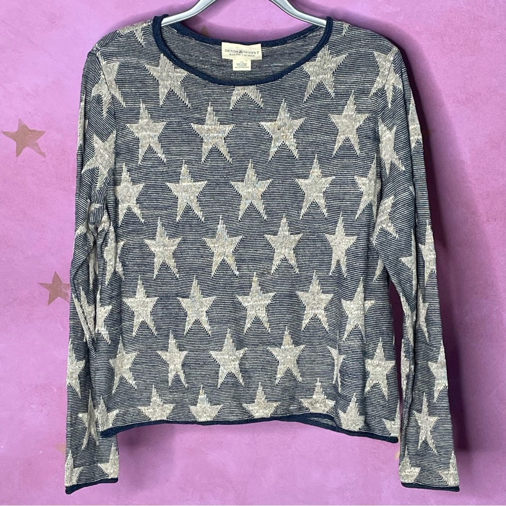 Denim & Supply Ralph Lauren Star Print  Coastal Beach Knit Sweater Large